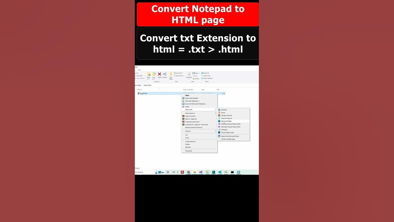 Steps to convert notepad file into html file and make a website shors