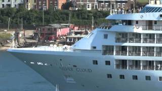 The cruise ship Silver Cloud heads out to sea on the River Tyne UK