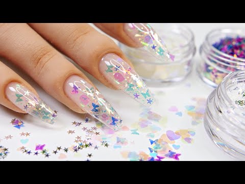 90's Clear Encapsulated Glitter Nails!