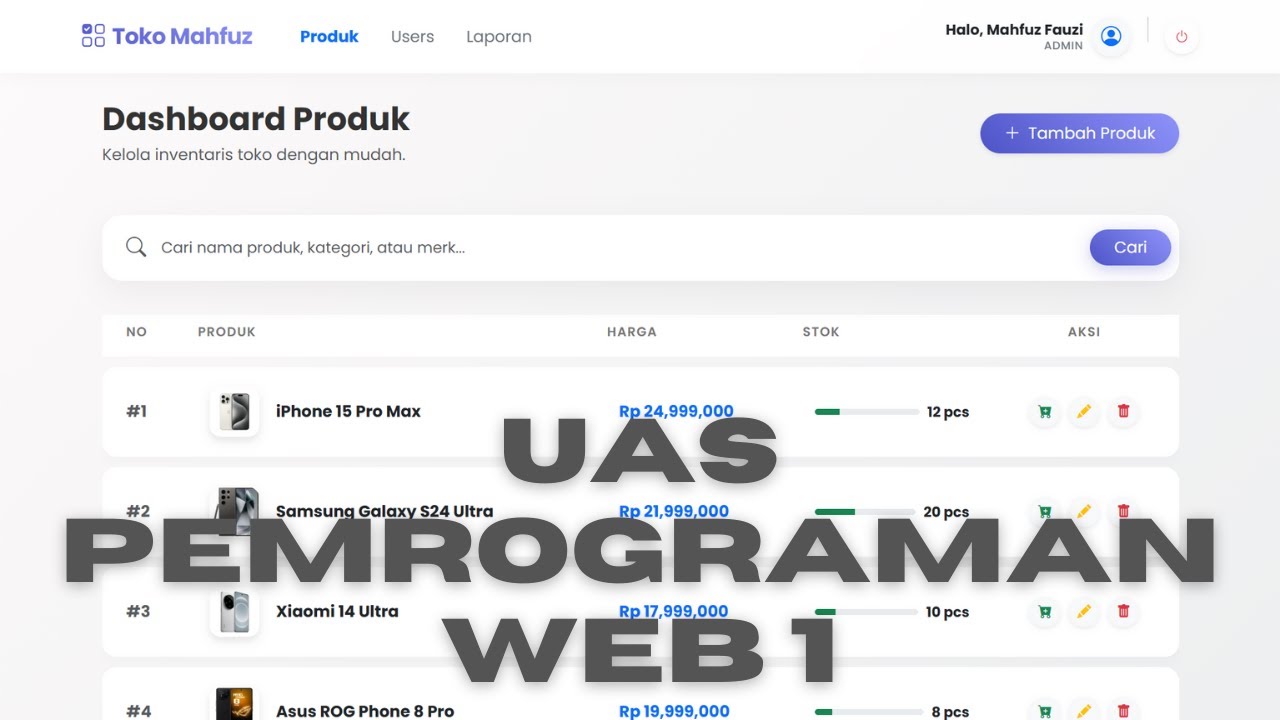 UAS Pemrograman Web 1 | Aplikasi Manajemen Produk - YouTube