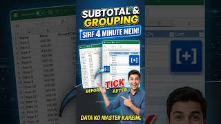 ⚡😱👉SUBTOTAL and GROUPING Krna Excel | Data Analysis#explore#motivation