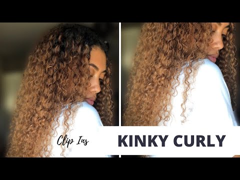 video about Clip in Hair Extension Jerry Curl Ombre Natural Black to Light Auburn