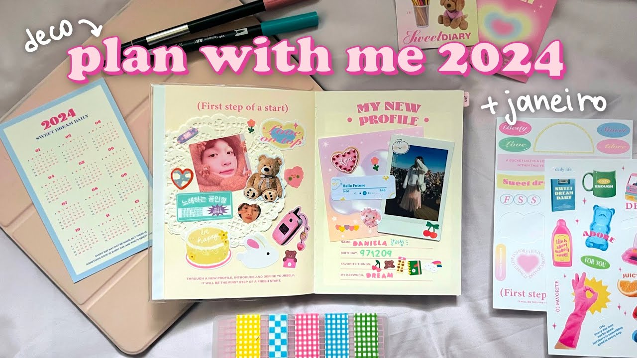 planeje 2024 comigo: decoração do planner e mês de janeiro com muitos adesivos | daniela kang