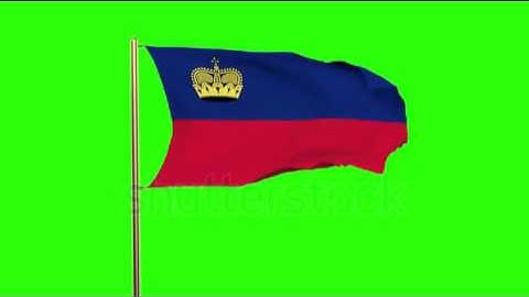 Liechtenstein flag waving in the wind. Looping sun rises style. Animation loop. Green screen, alpha