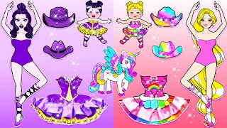 Pink And Purple Unicorn Dressses Ballet Contest | Nursery Paper Doll | Woa Doll American Kids