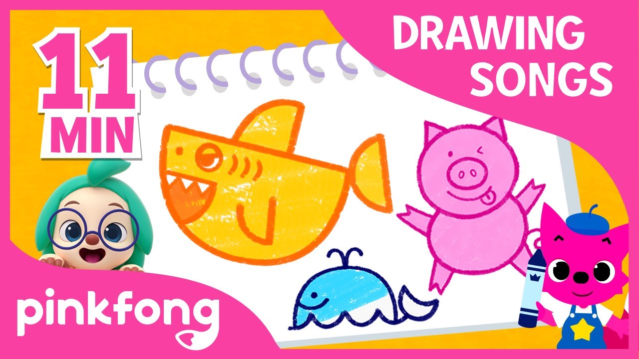 How to draw a Baby Shark and more | +Compilation | Drawing Songs | Pinkfong Songs for Children