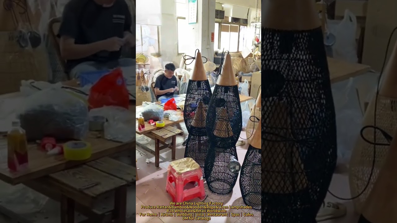 Our Artisans Bring These Teardrop Wooden Rattan Lampshades to Life 