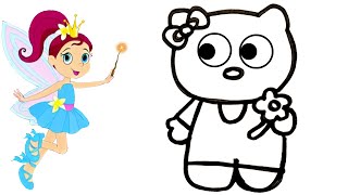 Hello Kitty Drawing, Coloring & Glitter for Kids Magic Fairy