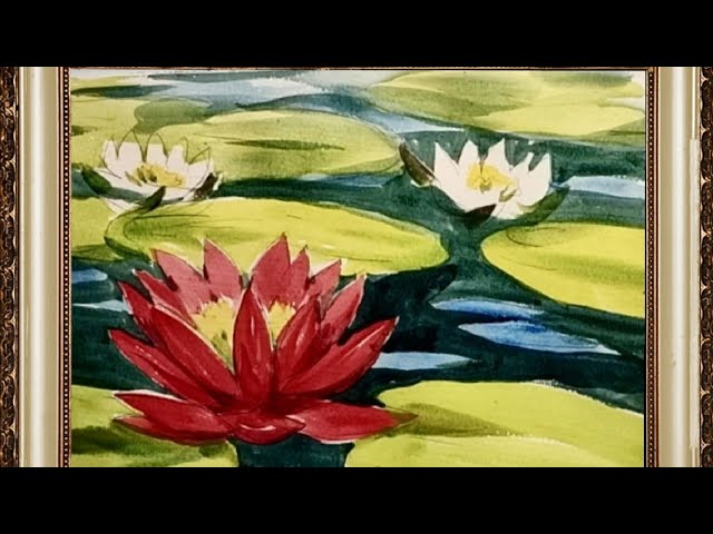 癒しの水彩画1083 神の国 土人教画】679 水彩画红莲花terrain art class watercolor Red