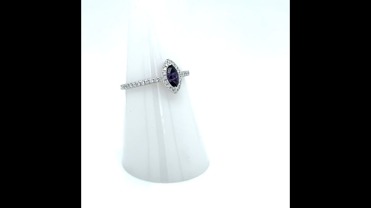 Montana Yogo Sapphire Purple Marquise Halo Ring 14K White Gold