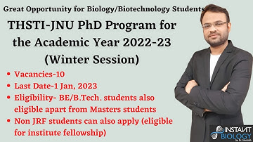 THSTI-JNU PhD Program for the Academic Year 2022-23 (Winter Session)