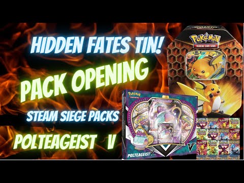 Pokemon Pack Opening Unboxing - Hidden Fates Tin - Steam Siege XY -  Polteageist V Box