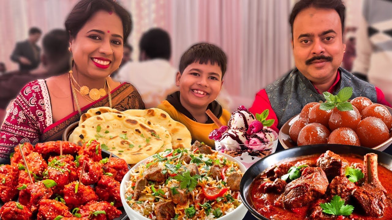 বিয়ে বাড়িতে জমিয়ে মটন বিরিয়ানি, চিল্লি চিকেন, চিকেন কারী, মিষ্টি জমিয়ে খেলাম