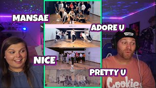 FIRST TIME REACTING TO Adore U + Mansae + Pretty U + VERY NICE Dance Practices | Reaction