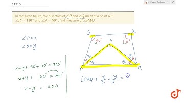 In the given figure, the bisectors of `/_P` and `/_Q` meet at a point A.If `/_R=110^@` and `/_...
