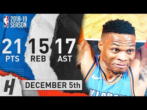 Russell Westbrook Triple-Double Highlights Thunder vs Nets 2018.12.05 - 21 Pts, 17 Ast, 15 Reb!