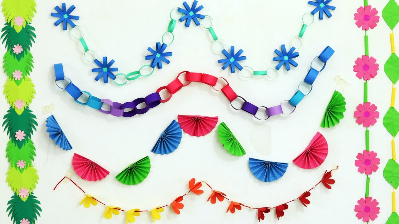 6 Types of Paper Garlands | गणपती डेकोरेशन  २०२० - Ganpati decoration -Eco-friendly decoration ideas