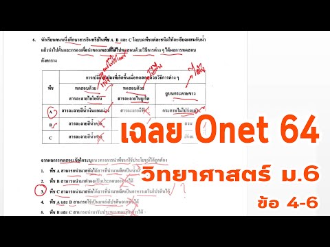 02 เฉลยข้อสอบโอเน็ต Onet วิทยาศาสตร์ ม.6  ปี 2564 ข้อ4-6