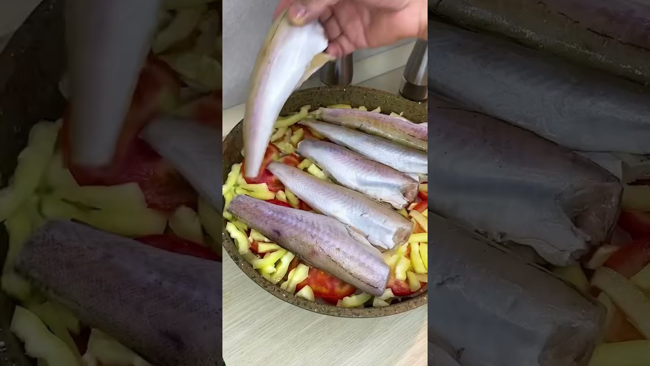 Сочный минтай с овощами на сковороде