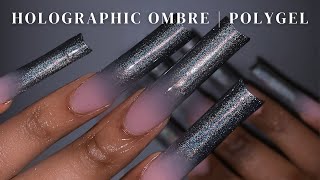 HOLOGRAPHIC CHROME OMBRE POLYGEL🪩✨ Nail prep for long lasting polygel nails | New Years Nails
