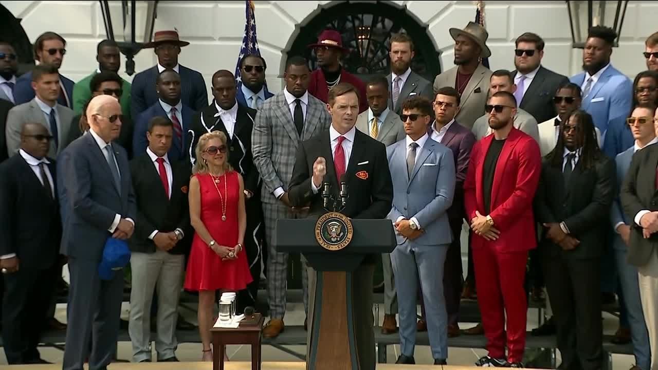 Chiefs President Mark Donovan recognizes the team's Super Bowl win at the White House