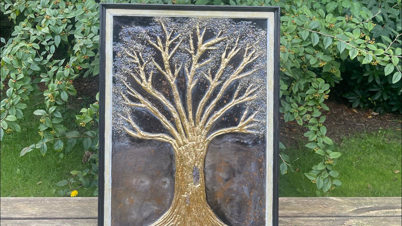 لوحة الشجره من معجون الجدران والريزن #epoxyart #handasters