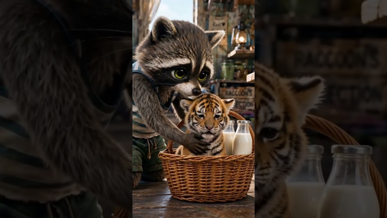 A raccoon saved a tiger cub… and raised him 🥺🦝🐯 #raccoon  #kindnessmatters