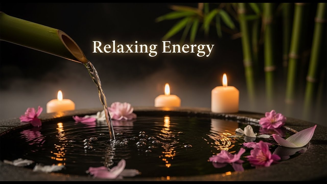 Tranquil Zen Rain Calm Bamboo Fountain and Candle Glow for Relaxation Meditation Sleep Tranquility