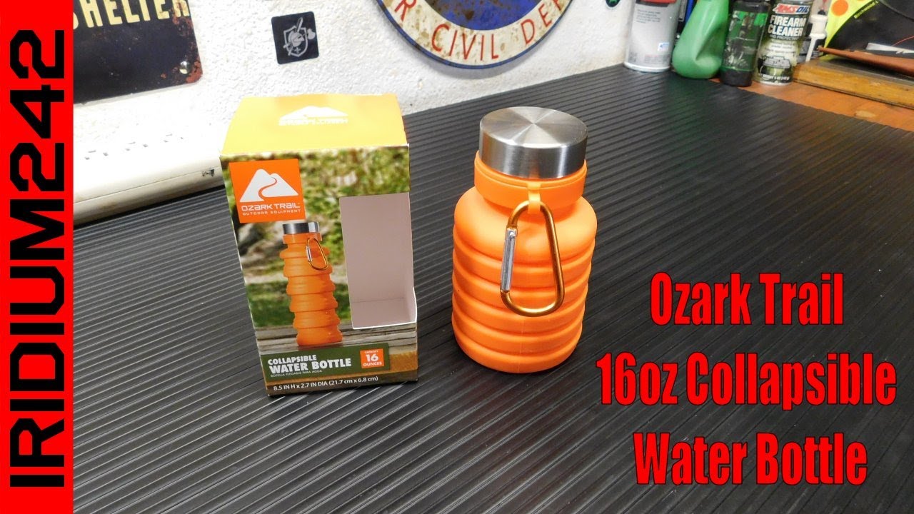 Ozark Trail 16 Ounce Collapsible Silicone Water Bottle with Carabiner Orange