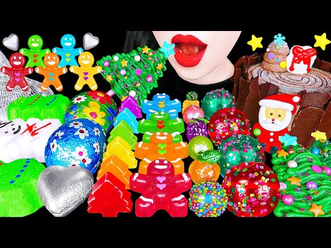 ASMR RAINBOW DESSERTS 직접만든 크리스마스 먹방 *산타 케이크, 레인보우 진저맨, 트리초콜릿 젤리 KOHAKUTO JELLY EATING MUKBANG 무지개디저트