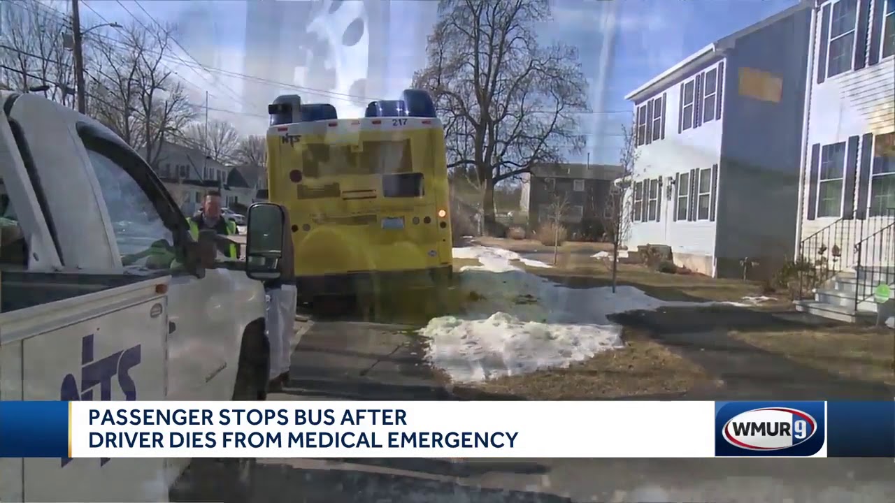 Passenger stops bus after driver suffers medical emergency - YouTube