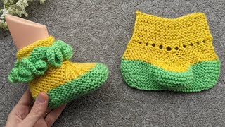 Knit Baby Booties (Socks) on Straight Needles