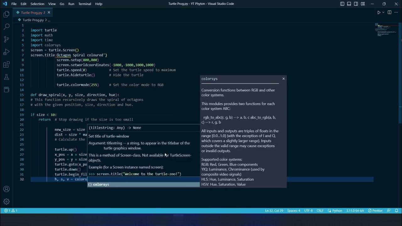 Colorful Octagon Spiral Drawing using Python Turtle Graphics - YouTube