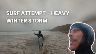 We tried to surf a heavy winter STORM SWELL! POV Surf Portugal