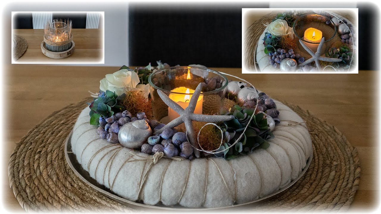 Sommerkranz und Windlichtglas#2 | Hortensien-Muschel-Kranz