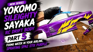 Yokomo Sileighty Sayaka RC Drift Body Part 5 - Spraying Spaz Stix Purple & Fixing water in airline