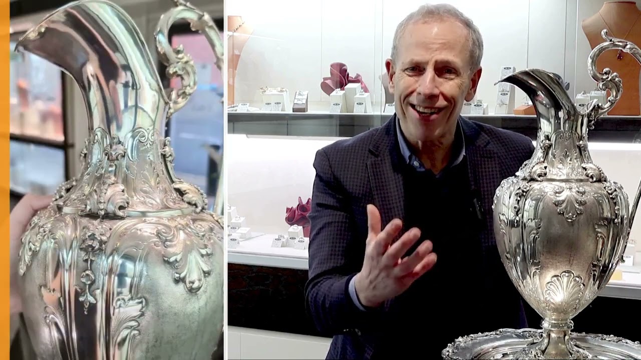 Italian Silver Wine Ewer and Presentation Plate - Vintage Circa 1950