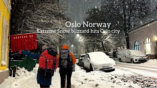 OSLO NORWAY, Extreme Snow Blizzard hits Oslo City! ❄️🥶Virtual Walking Tour 4K/60ftp