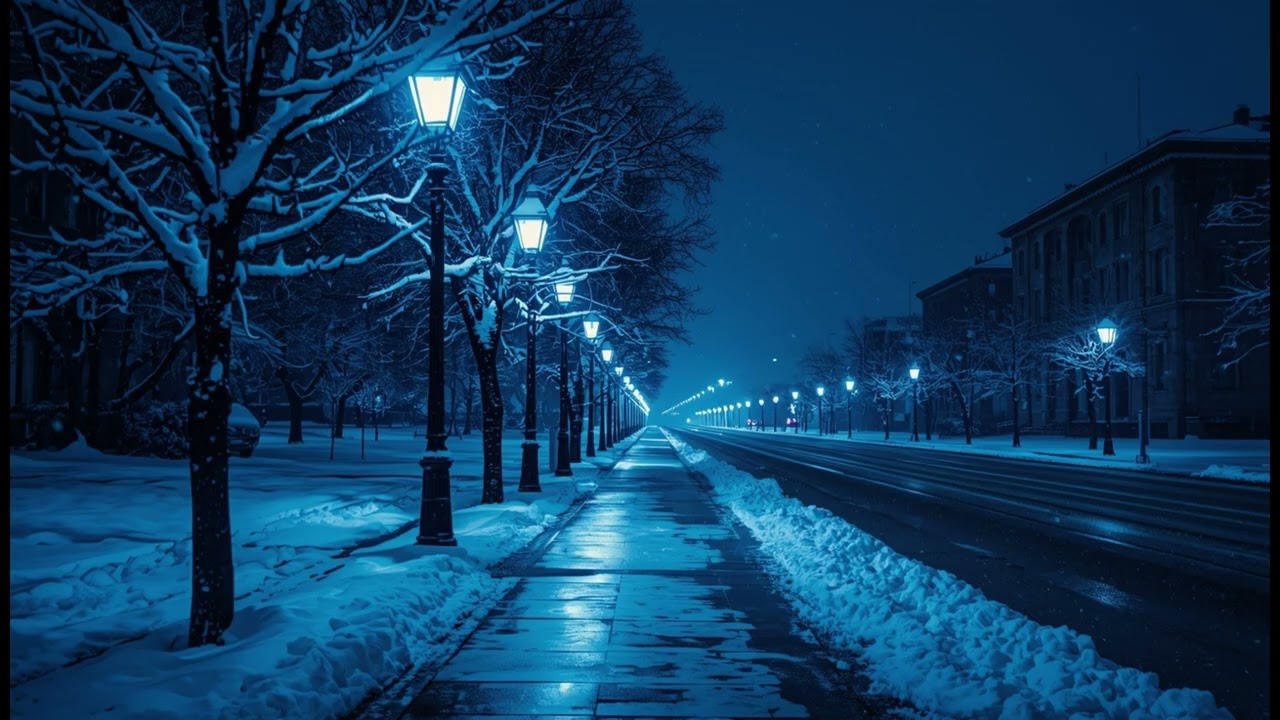 Quiet Winter Night City Elegant  TV Art | Snow, Street Lights