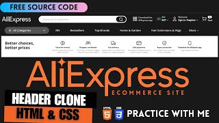 Aliexpress Website Header Clone Using Html and css || Practice With Me || Be Coder BD