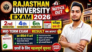 Rajasthan University Exam 2026 Notice Out 🔥 2nd 4th 6th Semester Date | Mid Term | Result Update 😱