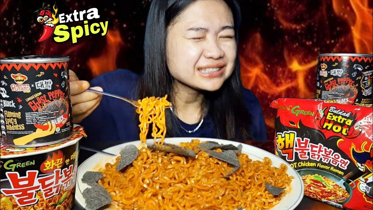 ASMR MAKAN PEDAS || MUKBANG MIE SAMYANG GHOST PEPPER || EAT SPICY ...