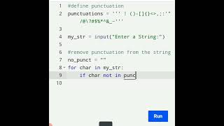 Simple code to Remove Punctuations From a String using Python ⚡ #education #pythontutorial #shorts