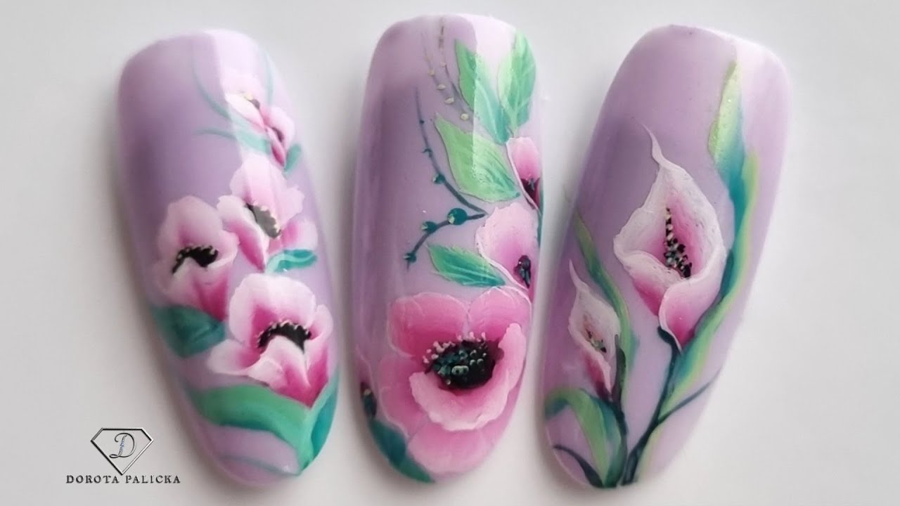 One Stroke Flowers Nail Art. Acrylic paints flower nail art. One stroke ...