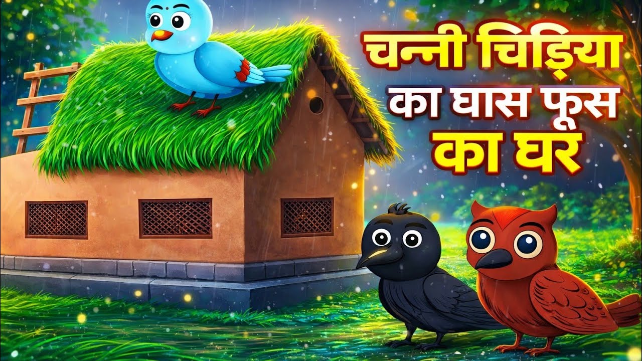 चन्नी चिड़िया का घास फूस का घर | Chidiya wala cartoon | chidiya ki kahani | channi chidiya |