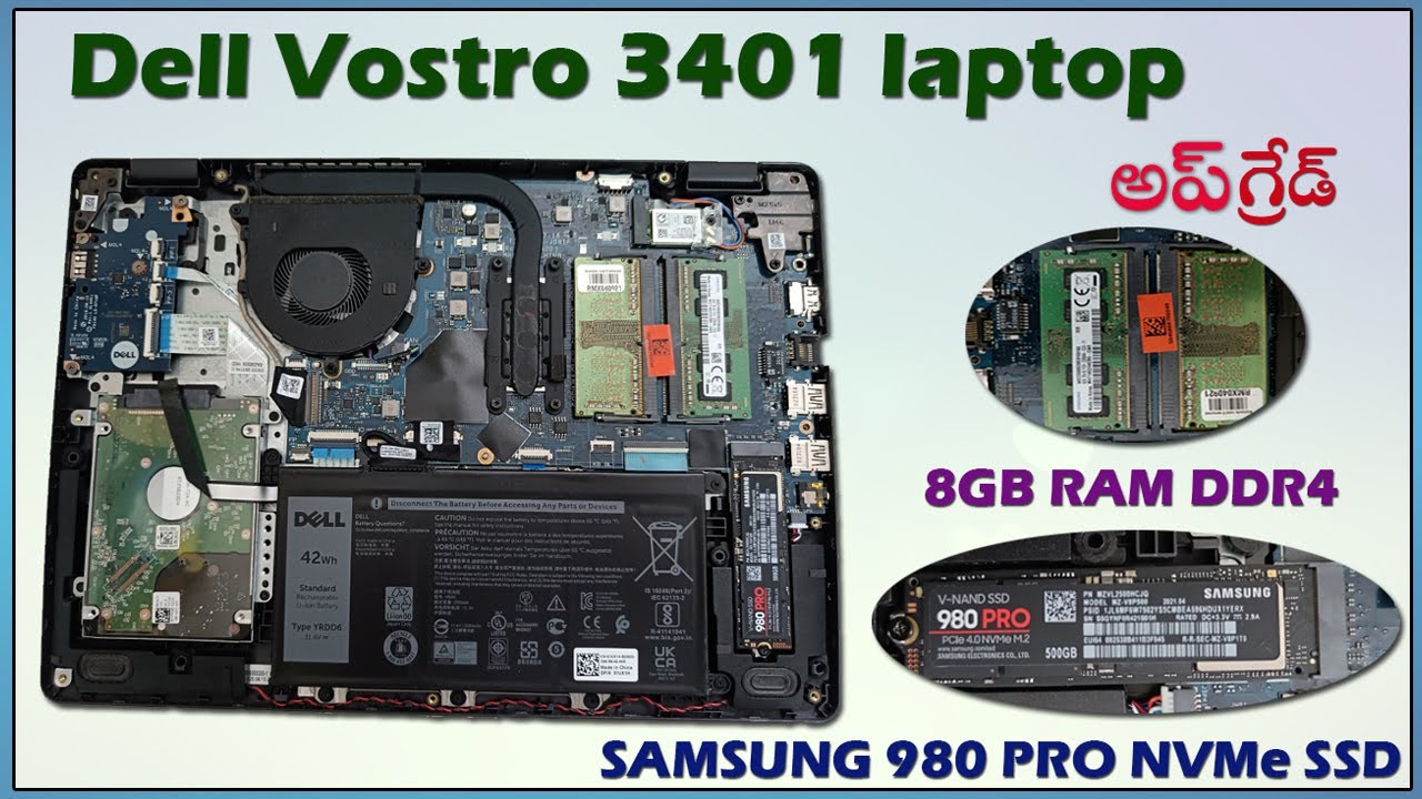 DELL Vostro 3401 Laptop RAM & SSD Installation Process in Telugu