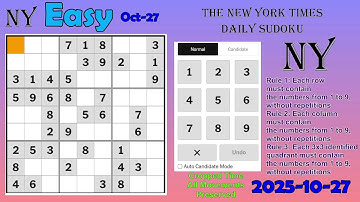 The New York Times Daily Sudoku 2025-10-27 Easy