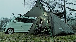 ライダーズバイクインテントの前室で雨の引きこもりソロキャンプ