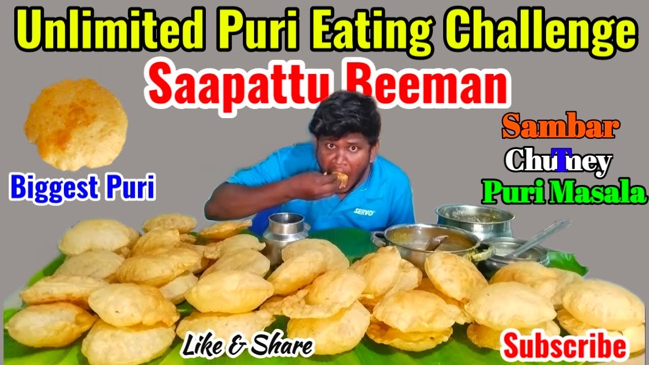 OMG! Unlimited Biggest Puri Eating Challenge | Sambar,Chutney,Puri Masala |Saapattu Beeman|Subscribe