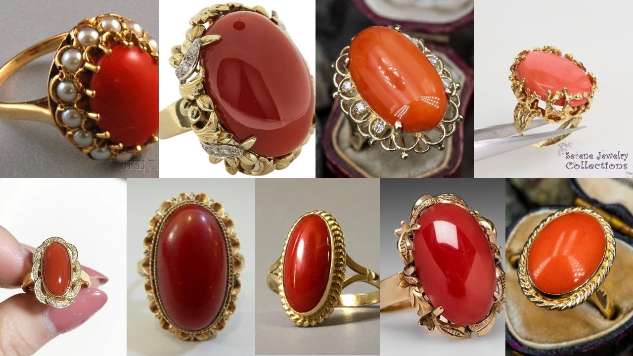 18kt or 22kt yellow gold handmade Red coral (munga) ring band, excellent  design unisex stone ring, certified hallmarked jewelry gring34 | TRIBAL  ORNAMENTS